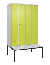 C+P Spind Classic PLUS 0800507-20f mit Trennwand +Sitzbank 2 Abt.300mm Zylinderschloss (HxBxT) 2120x600x815mm k7016/7035