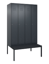 C+P Spind Classic PLUS 0800507-20f mit Trennwand +Sitzbank 2 Abt.300mm Zylinderschloss (HxBxT) 2120x600x815mm k7016/7035