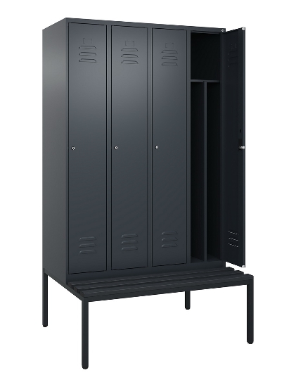 C+P Spind Classic PLUS 0800507-20f mit Trennwand +Sitzbank 2 Abt.300mm Zylinderschloss (HxBxT) 2120x600x815mm k7016/7035