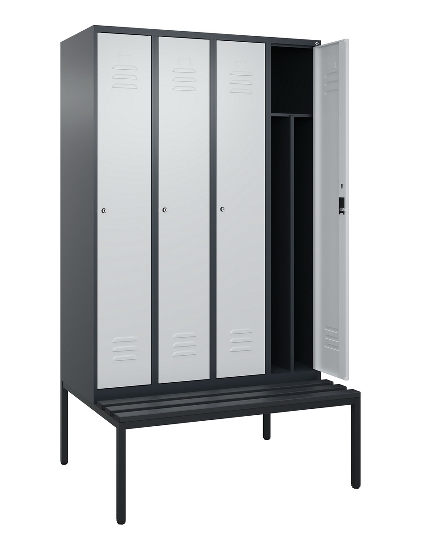 C+P Spind Classic PLUS 0800507-20f mit Trennwand +Sitzbank 2 Abt.300mm Zylinderschloss (HxBxT) 2120x600x815mm k7016/7035