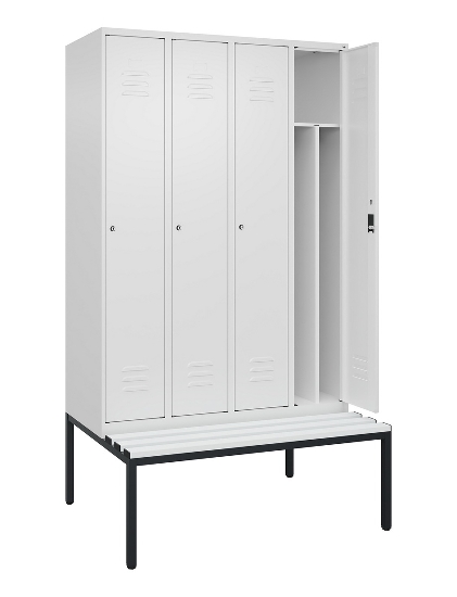 C+P Spind Classic PLUS 0800507-20f mit Trennwand +Sitzbank 2 Abt.300mm Zylinderschloss (HxBxT) 2120x600x815mm k7016/7035