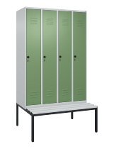 C+P Spind Classic PLUS 0800507-20f mit Trennwand +Sitzbank 2 Abt.300mm Zylinderschloss (HxBxT) 2120x600x815mm k7016/7035