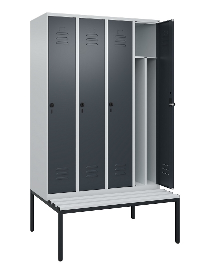 C+P Spind Classic PLUS 0800507-20f mit Trennwand +Sitzbank 2 Abt.300mm Zylinderschloss (HxBxT) 2120x600x815mm k7016/7035
