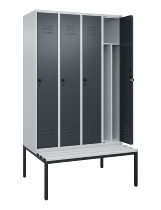 C+P Spind Classic PLUS 0800507-20f mit Trennwand +Sitzbank 2 Abt.300mm Zylinderschloss (HxBxT) 2120x600x815mm k7016/7035