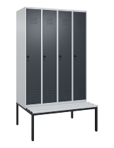 C+P Spind Classic PLUS 0800507-20f mit Trennwand +Sitzbank 2 Abt.300mm Zylinderschloss (HxBxT) 2120x600x815mm k7016/7035