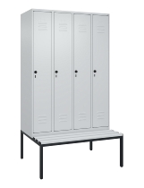 C+P Spind Classic PLUS 0800507-20f mit Trennwand +Sitzbank 2 Abt.300mm Zylinderschloss (HxBxT) 2120x600x815mm k7016/7035