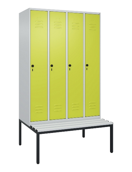 C+P Spind Classic PLUS 0800507-20f mit Trennwand +Sitzbank 2 Abt.300mm Zylinderschloss (HxBxT) 2120x600x815mm k7016/7035