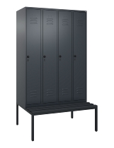 C+P Spind Classic PLUS 0800507-20f mit Trennwand +Sitzbank 2 Abt.300mm Zylinderschloss (HxBxT) 2120x600x815mm k7016/7035