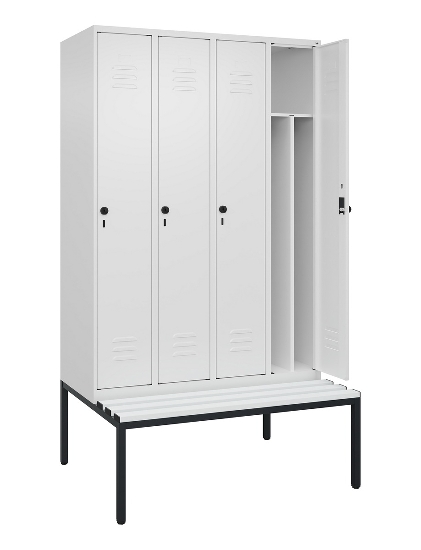 C+P Spind Classic PLUS 0800507-20f mit Trennwand +Sitzbank 2 Abt.300mm Zylinderschloss (HxBxT) 2120x600x815mm k7016/7035