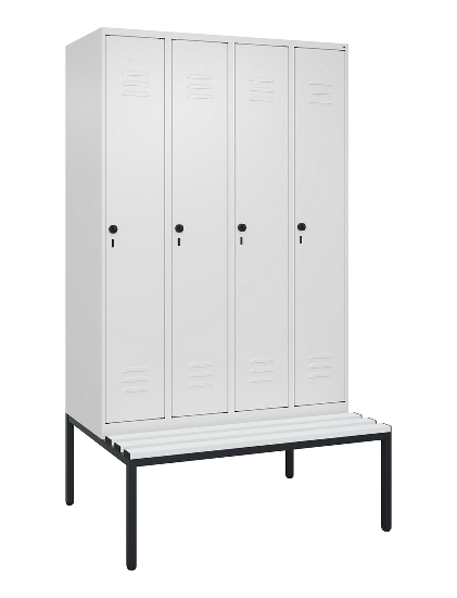 C+P Spind Classic PLUS 0800507-20f mit Trennwand +Sitzbank 2 Abt.300mm Zylinderschloss (HxBxT) 2120x600x815mm k7016/7035