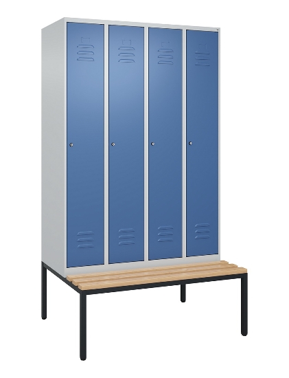 C+P Spind Classic PLUS 0800507-20f mit Trennwand +Sitzbank 2 Abt.300mm Drehriegel (HxBxT) 2120x600x815mm 7035/0024
