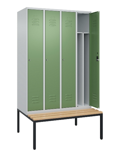 C+P Spind Classic PLUS 0800507-20f mit Trennwand +Sitzbank 2 Abt.300mm Drehriegel (HxBxT) 2120x600x815mm 7035/0024