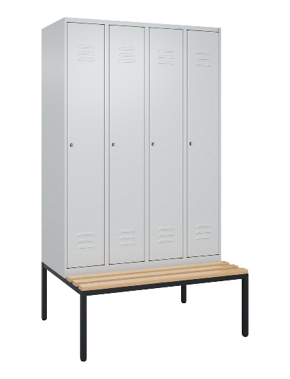 C+P Spind Classic PLUS 0800507-20f mit Trennwand +Sitzbank 2 Abt.300mm Drehriegel (HxBxT) 2120x600x815mm 7035/0024