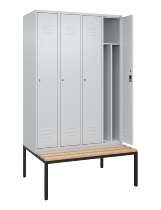 C+P Spind Classic PLUS 0800507-20f mit Trennwand +Sitzbank 2 Abt.300mm Drehriegel (HxBxT) 2120x600x815mm 7035/0024