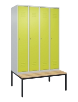 C+P Spind Classic PLUS 0800507-20f mit Trennwand +Sitzbank 2 Abt.300mm Drehriegel (HxBxT) 2120x600x815mm 7035/0024