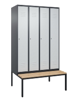 C+P Spind Classic PLUS 0800507-20f mit Trennwand +Sitzbank 2 Abt.300mm Drehriegel (HxBxT) 2120x600x815mm 7035/0024