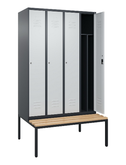 C+P Spind Classic PLUS 0800507-20f mit Trennwand +Sitzbank 2 Abt.300mm Drehriegel (HxBxT) 2120x600x815mm 7035/0024