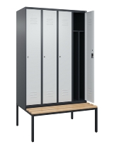 C+P Spind Classic PLUS 0800507-20f mit Trennwand +Sitzbank 2 Abt.300mm Drehriegel (HxBxT) 2120x600x815mm 7035/0024