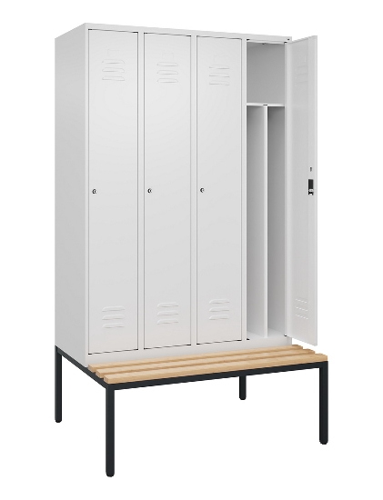 C+P Spind Classic PLUS 0800507-20f mit Trennwand +Sitzbank 2 Abt.300mm Drehriegel (HxBxT) 2120x600x815mm 7035/0024