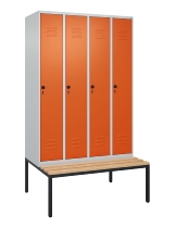 C+P Spind Classic PLUS 0800507-20f mit Trennwand +Sitzbank 2 Abt.300mm Drehriegel (HxBxT) 2120x600x815mm 7035/0024