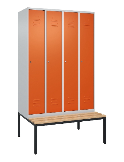 C+P Spind Classic PLUS 0800507-20f mit Trennwand +Sitzbank 2 Abt.300mm Drehriegel (HxBxT) 2120x600x815mm 7035/0024