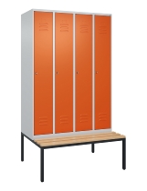 C+P Spind Classic PLUS 0800507-20f mit Trennwand +Sitzbank 2 Abt.300mm Drehriegel (HxBxT) 2120x600x815mm 7035/0024