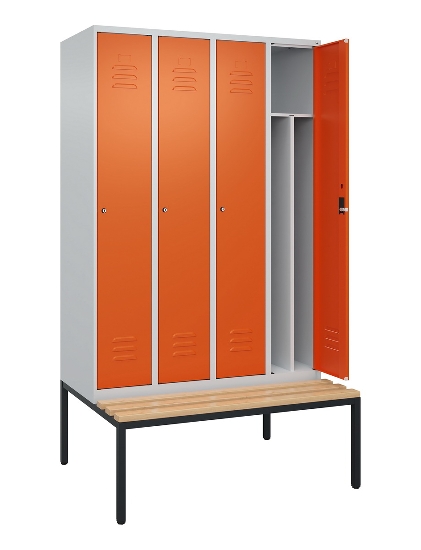 C+P Spind Classic PLUS 0800507-20f mit Trennwand +Sitzbank 2 Abt.300mm Drehriegel (HxBxT) 2120x600x815mm 7035/0024