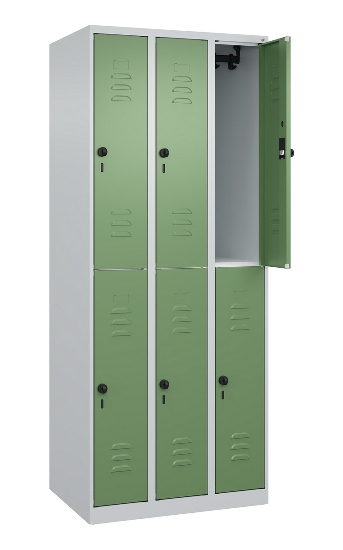 C+P Doppelstock-Spind 080300-39 Classic PLUS bodenstehend 3 Abt.250mm je 2 Fächer Zylinderschloss (HxBxT)1850x750x500mm 7035/3003
