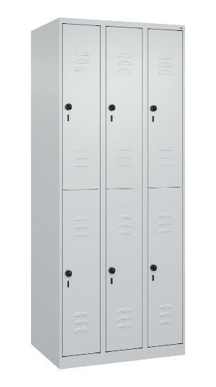 C+P Doppelstock-Spind 080300-39 Classic PLUS bodenstehend 3 Abt.250mm je 2 Fächer Zylinderschloss (HxBxT)1850x750x500mm 7035/3003