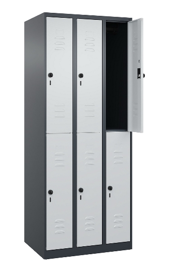 C+P Doppelstock-Spind 080300-39 Classic PLUS bodenstehend 3 Abt.250mm je 2 Fächer Zylinderschloss (HxBxT)1850x750x500mm 7035/3003