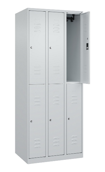 C+P Doppelstock-Spind 080300-39 Classic PLUS bodenstehend 3 Abt.250mm je 2 Fächer Zylinderschloss (HxBxT)1850x750x500mm 7035/3003