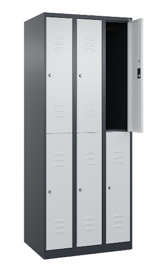 C+P Doppelstock-Spind 080300-39 Classic PLUS bodenstehend 3 Abt.250mm je 2 Fächer Zylinderschloss (HxBxT)1850x750x500mm 7035/3003