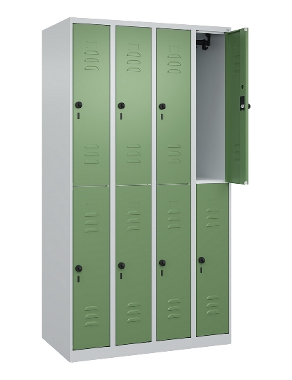 C+P Doppelstock-Spind 080300-39 Classic PLUS bodenstehend 3 Abt.250mm je 2 Fächer Zylinderschloss (HxBxT)1850x750x500mm 7035/3003