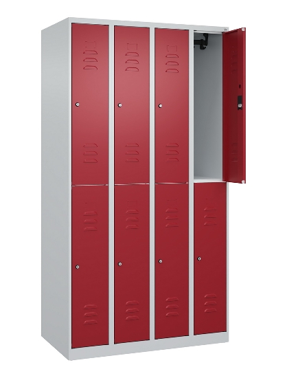 C+P Doppelstock-Spind 080300-39 Classic PLUS bodenstehend 3 Abt.250mm je 2 Fächer Zylinderschloss (HxBxT)1850x750x500mm 7035/3003