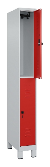 C+P Doppelstock-Spind 080310-39 Classic PLUS mit Füßen 3 Abt.250mm je 2 Fächer Zylinderschloss (HxBxT)1950x750x500mm 7035/5010