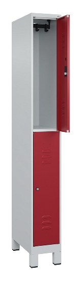 C+P Doppelstock-Spind 080310-39 Classic PLUS mit Füßen 3 Abt.250mm je 2 Fächer Zylinderschloss (HxBxT)1950x750x500mm 7035/5010
