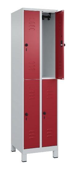 C+P Doppelstock-Spind 080310-39 Classic PLUS mit Füßen 3 Abt.250mm je 2 Fächer Zylinderschloss (HxBxT)1950x750x500mm 7035/5010