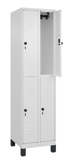C+P Doppelstock-Spind 080310-39 Classic PLUS mit Füßen 3 Abt.250mm je 2 Fächer Zylinderschloss (HxBxT)1950x750x500mm 7035/5010