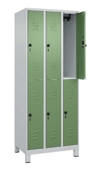 C+P Doppelstock-Spind 080310-39 Classic PLUS mit Füßen 3 Abt.250mm je 2 Fächer Zylinderschloss (HxBxT)1950x750x500mm 7035/5010