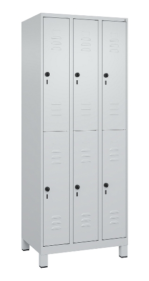 C+P Doppelstock-Spind 080310-39 Classic PLUS mit Füßen 3 Abt.250mm je 2 Fächer Zylinderschloss (HxBxT)1950x750x500mm 7035/5010