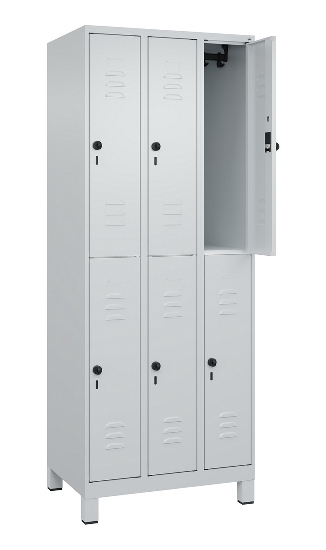 C+P Doppelstock-Spind 080310-39 Classic PLUS mit Füßen 3 Abt.250mm je 2 Fächer Zylinderschloss (HxBxT)1950x750x500mm 7035/5010