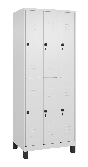 C+P Doppelstock-Spind 080310-39 Classic PLUS mit Füßen 3 Abt.250mm je 2 Fächer Zylinderschloss (HxBxT)1950x750x500mm 7035/5010