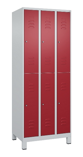 C+P Doppelstock-Spind 080310-39 Classic PLUS mit Füßen 3 Abt.250mm je 2 Fächer Zylinderschloss (HxBxT)1950x750x500mm 7035/5010