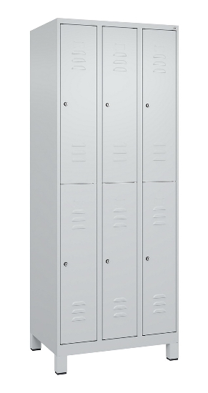 C+P Doppelstock-Spind 080310-39 Classic PLUS mit Füßen 3 Abt.250mm je 2 Fächer Zylinderschloss (HxBxT)1950x750x500mm 7035/5010