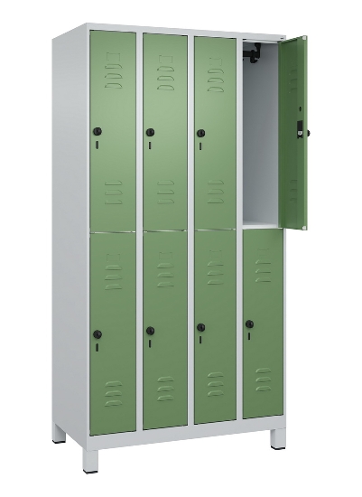 C+P Doppelstock-Spind 080310-39 Classic PLUS mit Füßen 3 Abt.250mm je 2 Fächer Zylinderschloss (HxBxT)1950x750x500mm 7035/5010