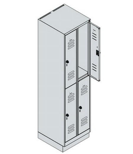 C+P Doppelstock-Spind 080310-29 Classic PLUS mit Sockel 2 Abt.250mm je 2 Fächer Drehriegel (HxBxT)1950x500x500mm 7035/7016