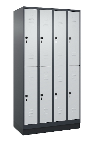 C+P Doppelstock-Spind 080310-29 Classic PLUS mit Sockel 2 Abt.250mm je 2 Fächer Drehriegel (HxBxT)1950x500x500mm 7035/7016