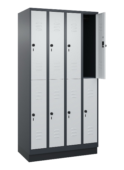C+P Doppelstock-Spind 080310-29 Classic PLUS mit Sockel 2 Abt.250mm je 2 Fächer Drehriegel (HxBxT)1950x500x500mm 7035/7016