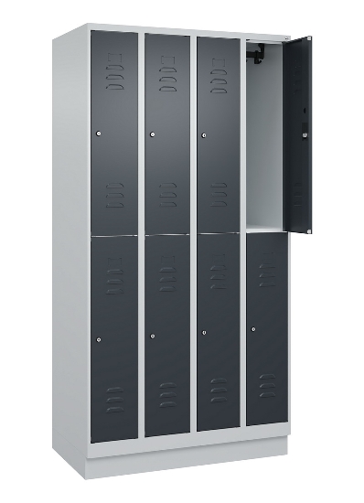 C+P Doppelstock-Spind 080310-29 Classic PLUS mit Sockel 2 Abt.250mm je 2 Fächer Drehriegel (HxBxT)1950x500x500mm 7035/7016