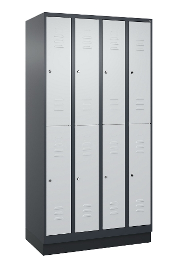 C+P Doppelstock-Spind 080310-29 Classic PLUS mit Sockel 2 Abt.250mm je 2 Fächer Drehriegel (HxBxT)1950x500x500mm 7035/7016